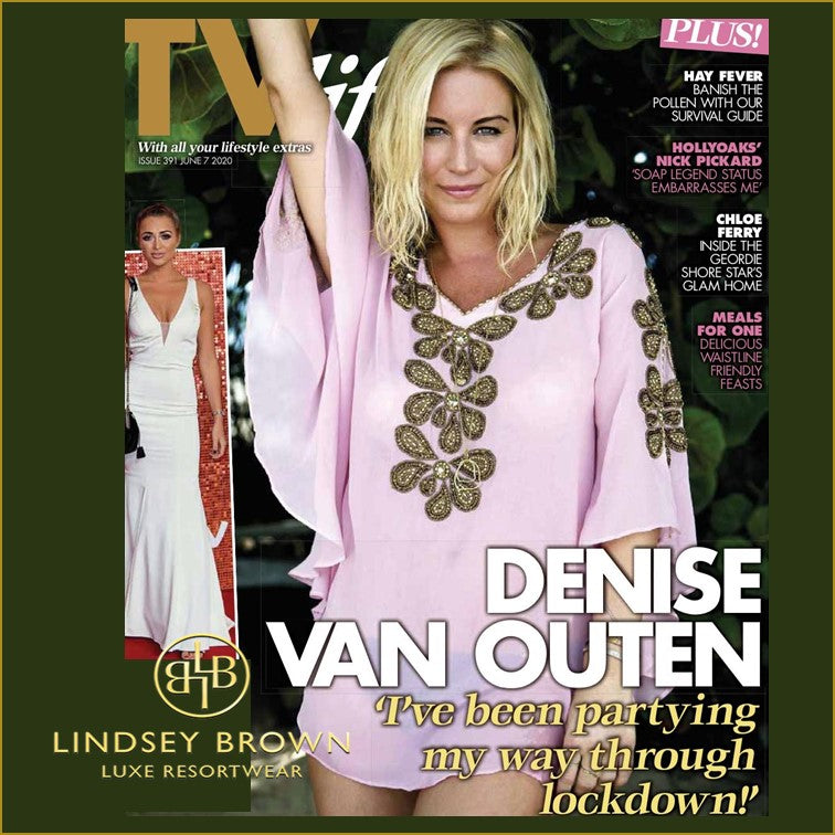 DeniseVanOuten wears our Pink Silk Cover-up front cover of Daily Star Magazine