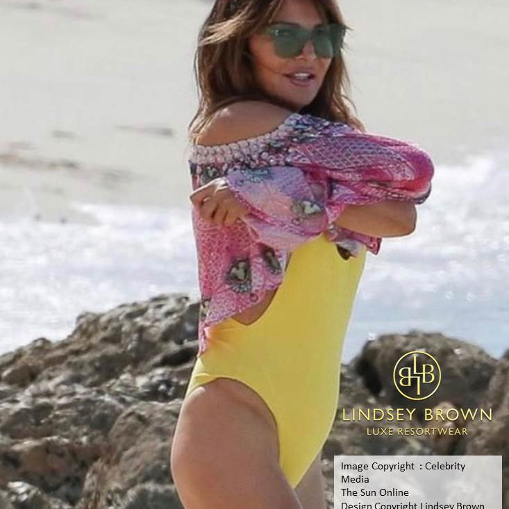 Lizzie Cundy wearing Lindsey Brown top Crete