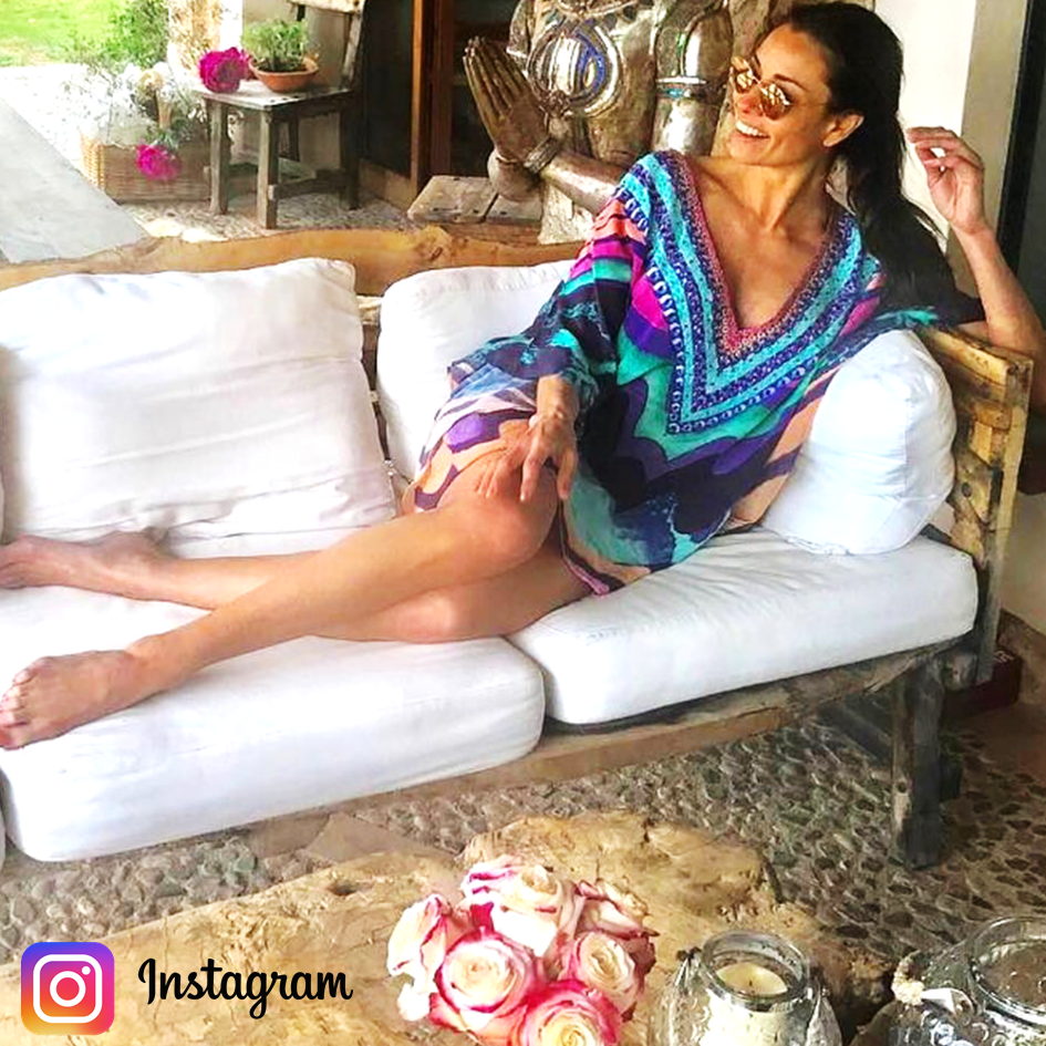 Melanie Sykes wearing Lindsey Brown designer Sorrento kaftan 