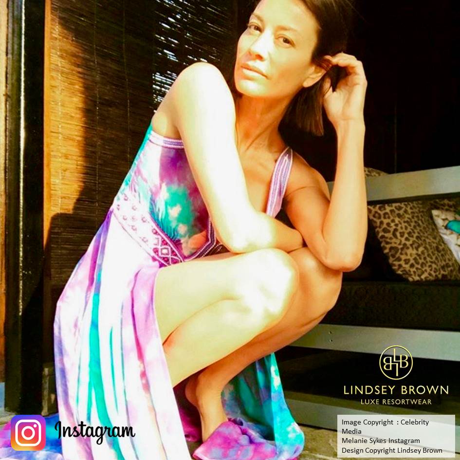 Melanie Sykes wearing silk Martinique dress in India