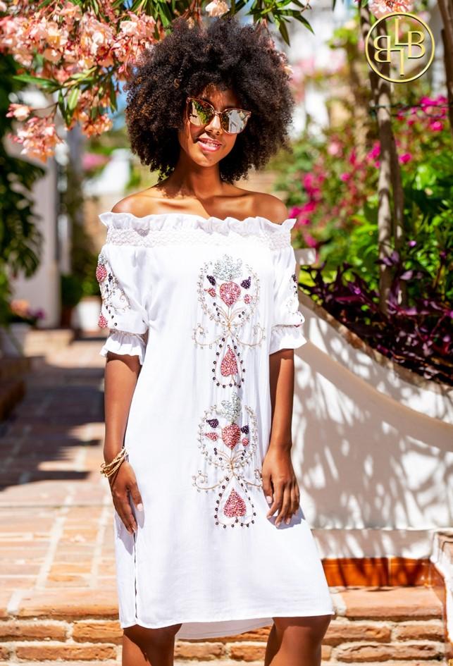 Shop Stylish White Bardot Cotton Designer Dress