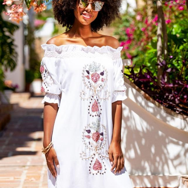 Shop Stylish White Bardot Cotton Designer Dress