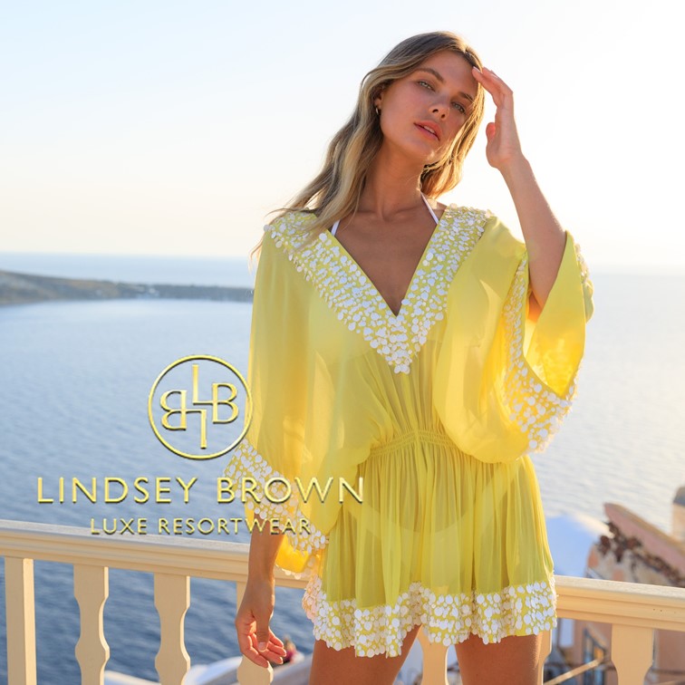 Yellow Silk designer kaftans to wear on holiday by Lindsey Brown resort wear