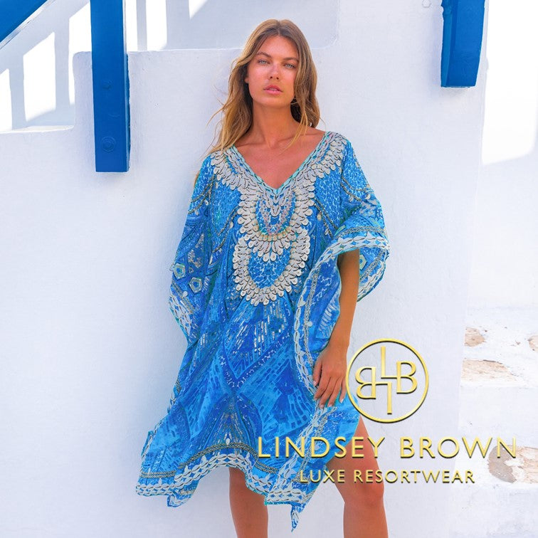 Designer beach cover ups to wear over swimwear by Lindsey Brown resort wear 