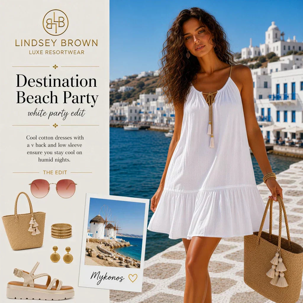 white cotton designer beach dresses for white parties on a beach 