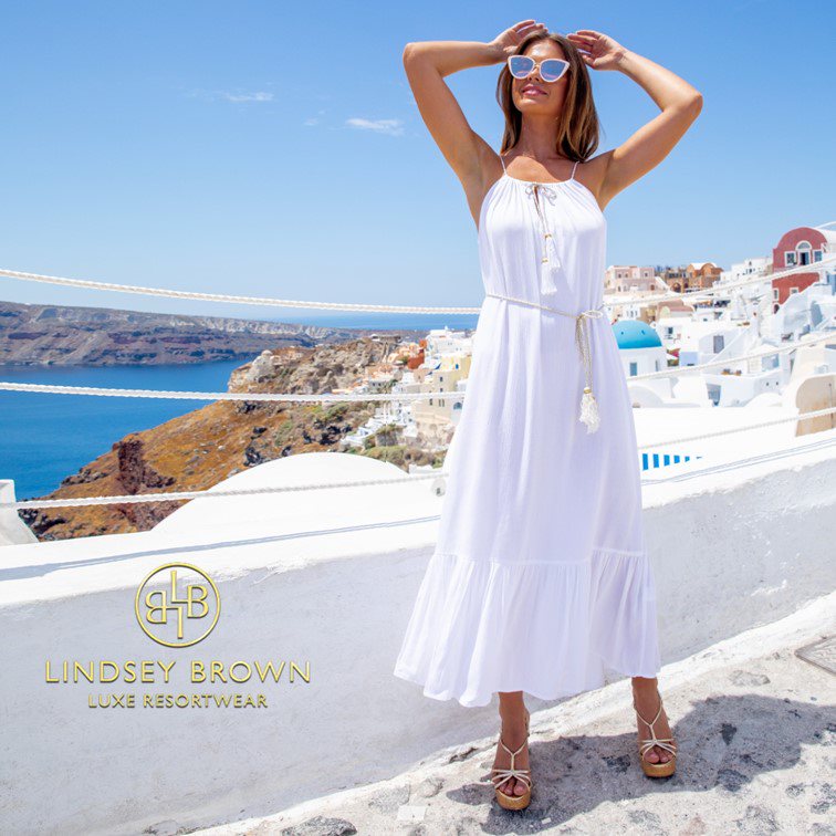 White midi maxi holiday dresses by Lindsey Brown resort wear