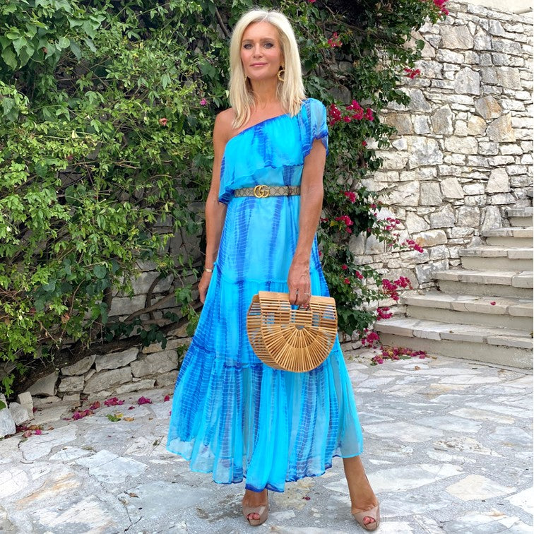 Off the shoulder holiday dresses, stylish designer beach Strapless luxury holiday dresses,  bardot and sleeveless style designer summer dresses by Lindsey Brown