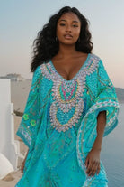 aqua plus size silk designer beach cover ups by Lindsey Brown silk resort wear 