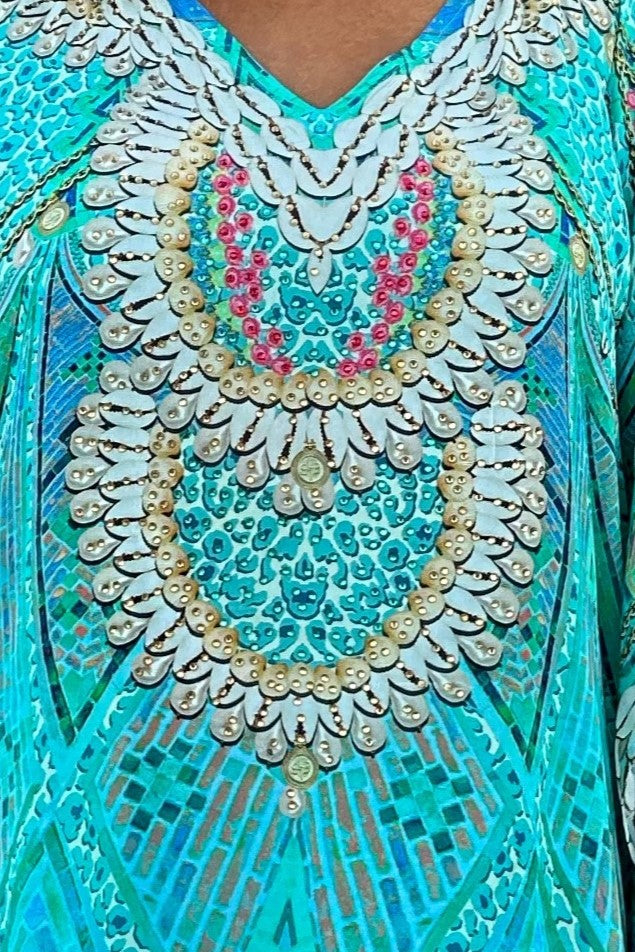 Knee length resort wear silk beach coverup for plus sizes by Lindsey Brown resort wear 