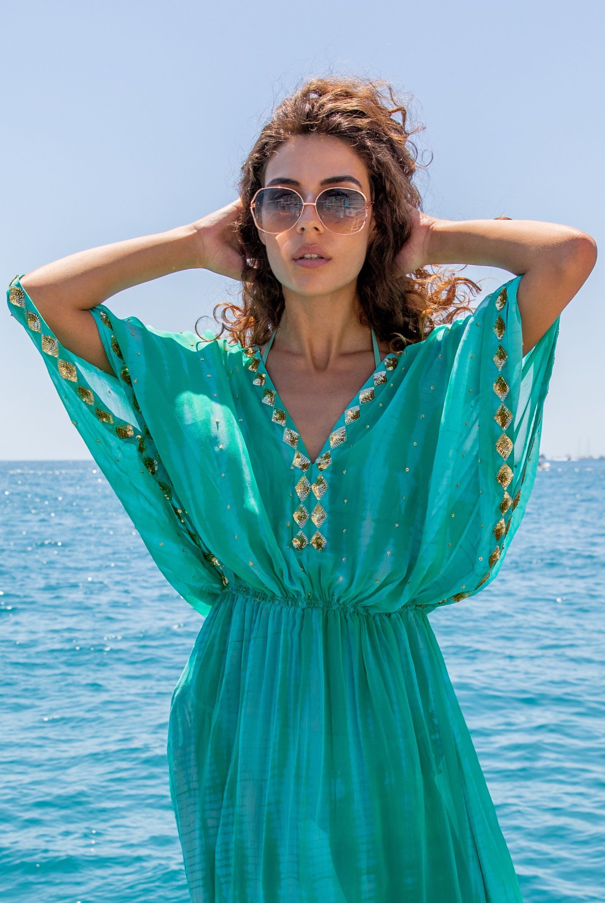 Aqua silk luxury maxi kaftan named beautiful new colourway of our aqua silk maxi kaftan dress perfect for your next luxury holiday