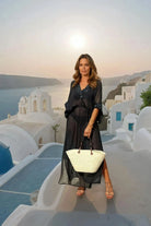 black ilk maxi kaftan to wear on holiday in Dubai by Lindsey Brown resort wear 