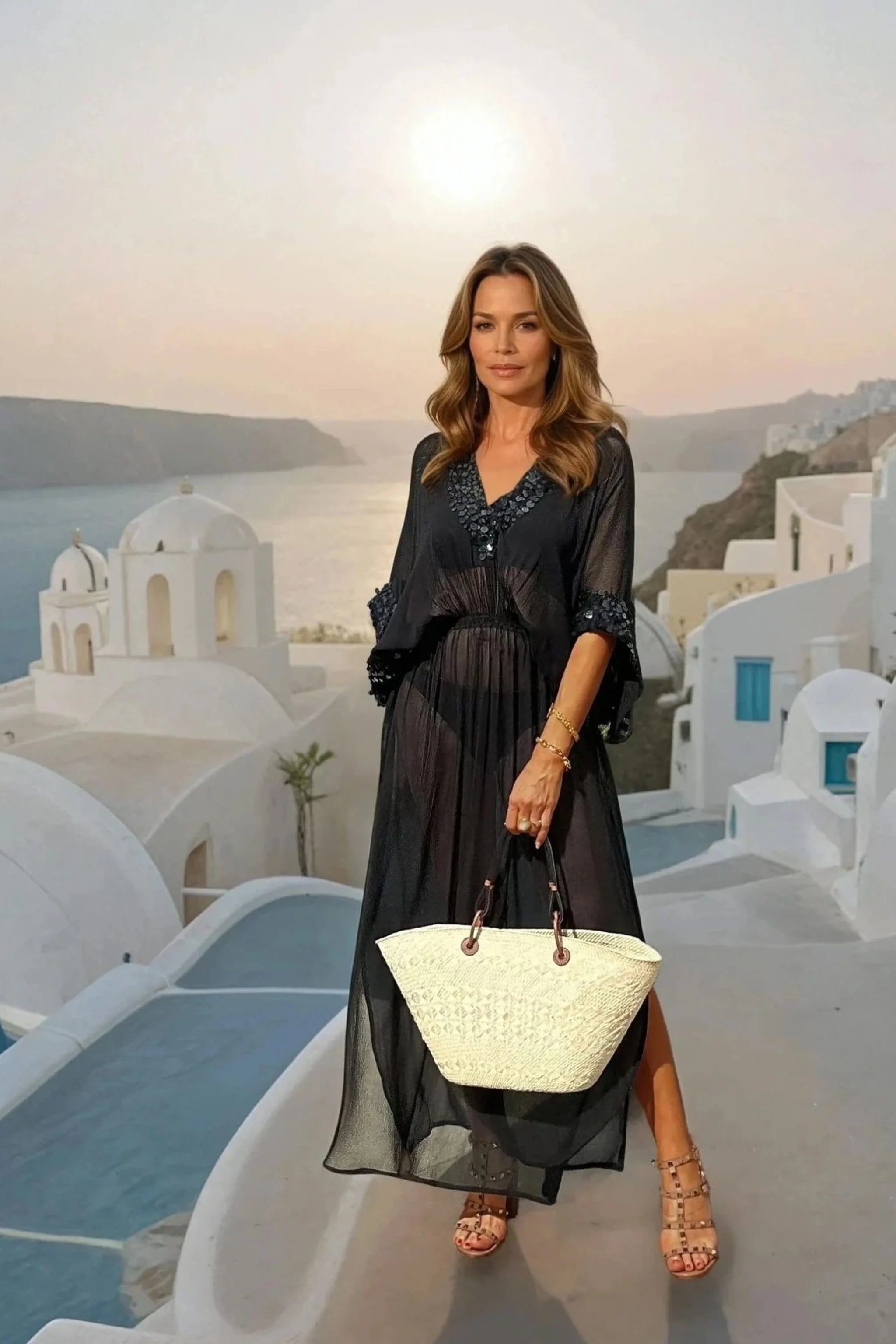 Black silk maxi kaftans by Lindsey Brown 

