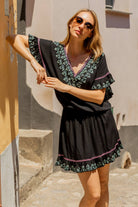 Black Aqua cotton drop waisted blouson black beach dress by Lindsey Brown resort wear 