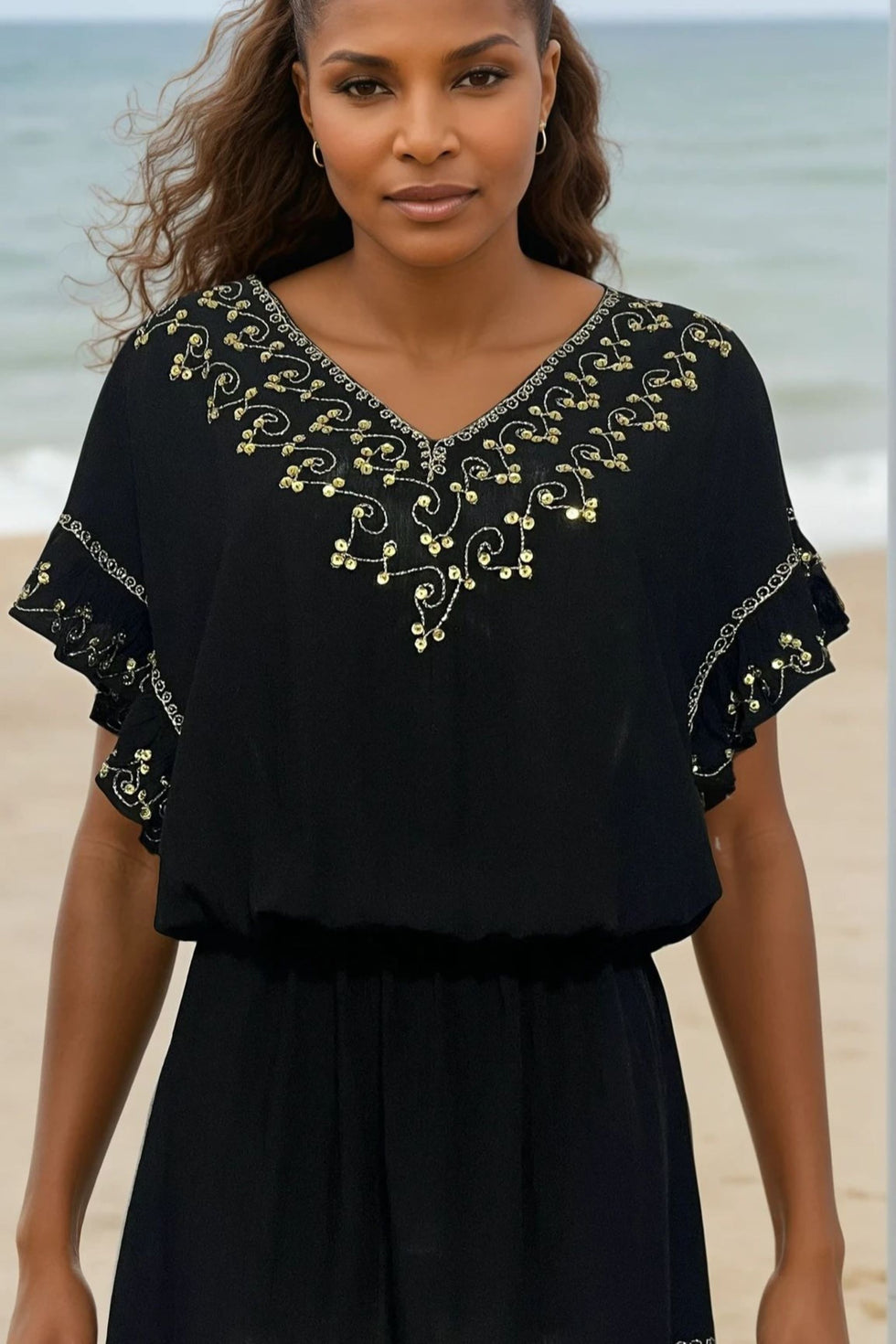 Lindsey Brown Paloma White & Coral Sequin Beach Dress main image 0