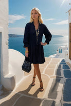 Black cotton tiered holiday dress by lindsey brown cotton resort wear 