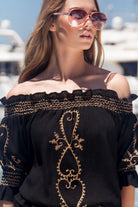 black cotton bardot top in size 2xl to wear on holiday by lindsey brown cotton resort wear 