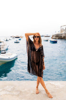 Black pink semi sheer silk beach cover ups by lindsey brown silk luxury resort wear 