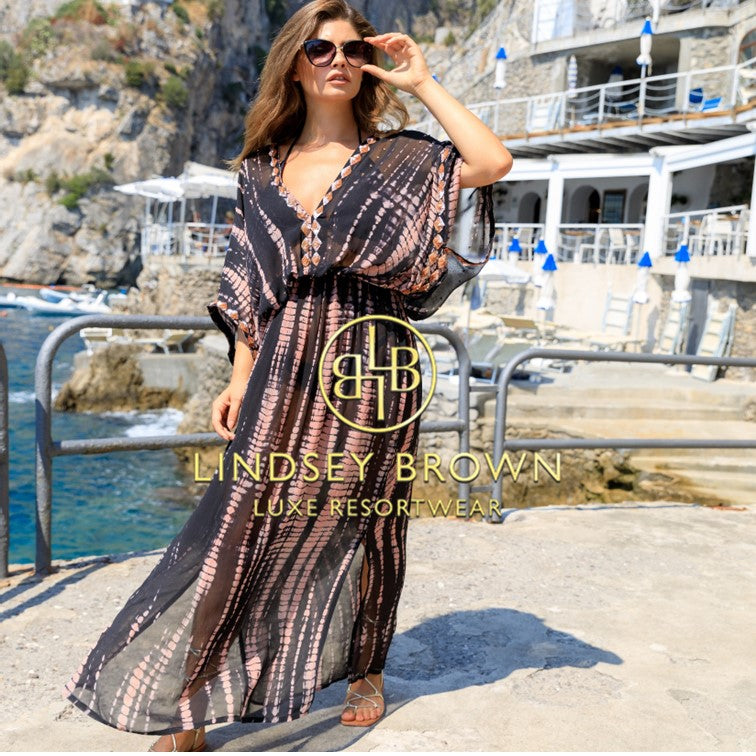 Havana silk maxi kaftan dress to wear over swimwear by Lindsey Brown resort wear 