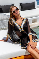 Black silk short designer kaftans called Manhattan beautiful silk resort wear by Lindsey Brown luxury silk resort wear