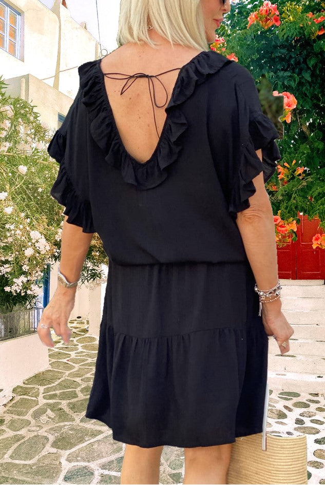 Black cotton flattering holiday dress by lindsey brown resort wear 