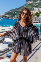 Black plus size Silk Kaftan Dress to wear on luxurey holiday by Lindsey Brown silk resort wear 