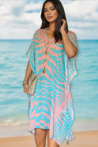 blue pink printed designer beach cover ups by Lindsey Brown resort wear 