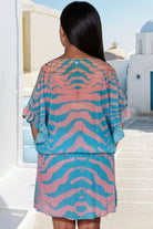 Blue and Pink silk designer beach cover ups by Lindsey Brown beachwear