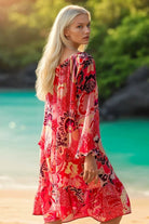 Pink  knee length dress to wear on warm holidays by Lindsey Brown resort wear