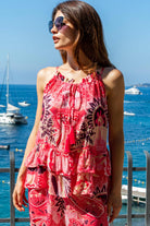 Coral sleeveless floaty top to wear on holiday by Lindsey Brown resort wear 
