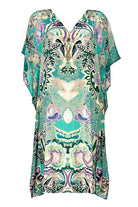Aqua knee length silk beach cover up to wear n holiday by Lindsey Brown resort wear