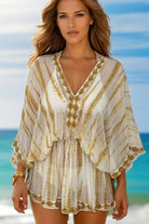 Ivory and tan tie dye silk kaftans by Lindsey Brown resort wear 