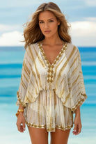 Ivory short silk kaftan by Lindsey Brown resort wear