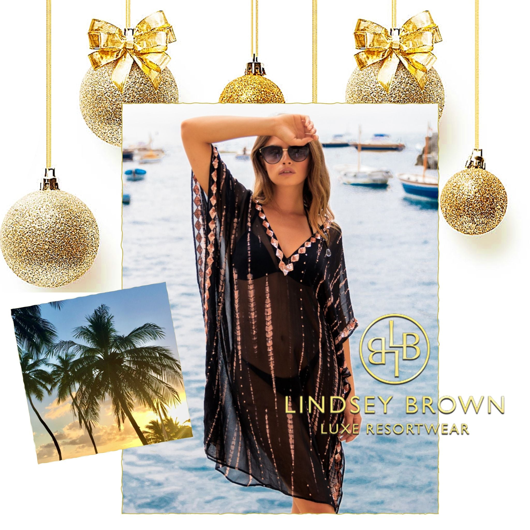 Knee length luxury silk kaftans by Lindsey Brown resort wear
