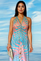 Lindsey Brown blue and pink floaty handkerchief dress to wear on a Caribbean Cruise 