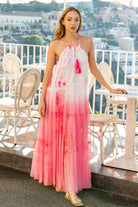 Pink floaty silk sleeveless dresses to wear on holiday by Lindsey Brown glam beachwear 