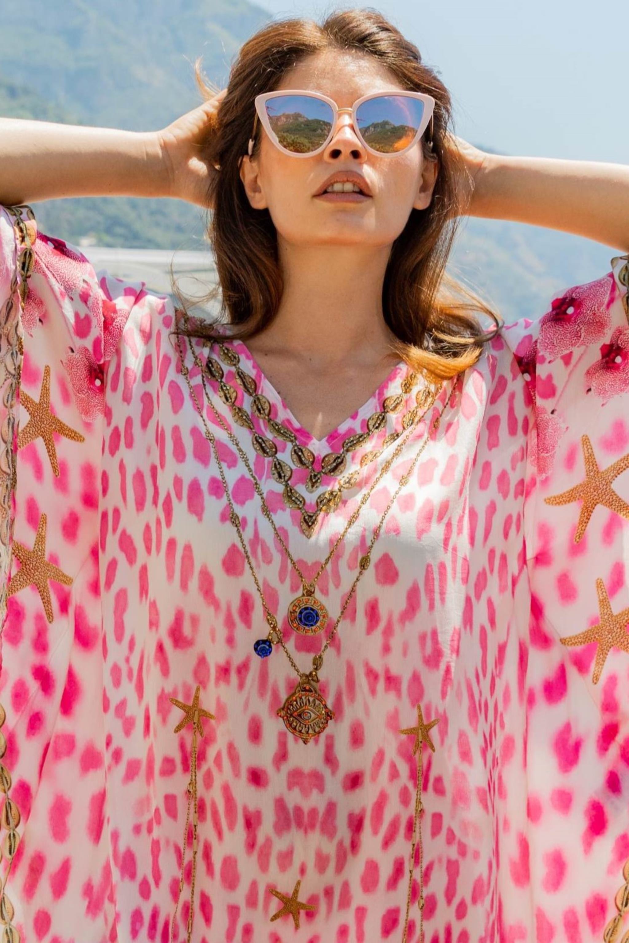 Pink Animal Print Silk Beach Cover ups Lindsey Brown