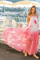 Pink silk floaty summer maxi dresses by Lindsey Brown luxury silk resort wear 