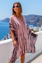 Pink Black silk luxury resort wear silk kaftans by Lindsey Brown resort wear 