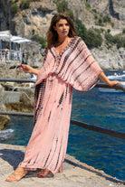 Pink black silk maxi kaftan dresses by Lindsey Brown luxury silk resort wear 