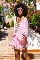 Pink silk luxury kaftans to wear on holiday in a luxury resort by Lindsey Brown resort wear