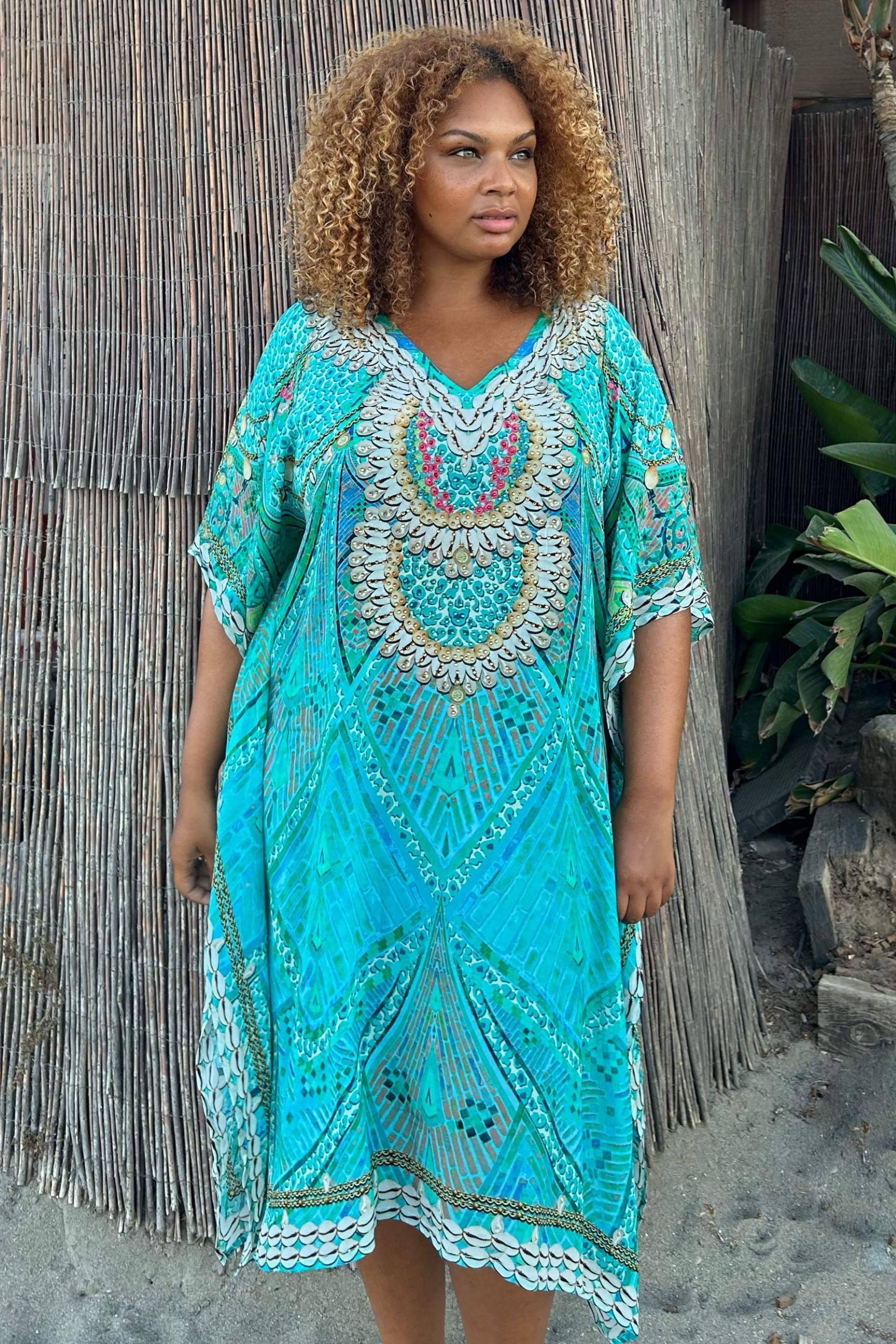 Aqua Plus Size Silk Designer Beach Cover ups Lindsey Brown