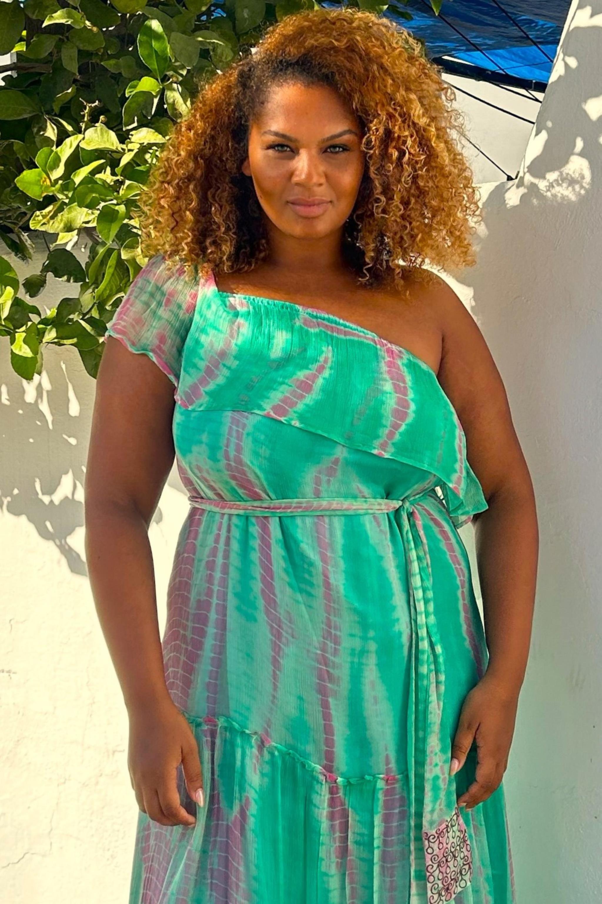 Aqua Plus Size Silk Maxi Dress For Summer 2XLARGE Aqua Silk