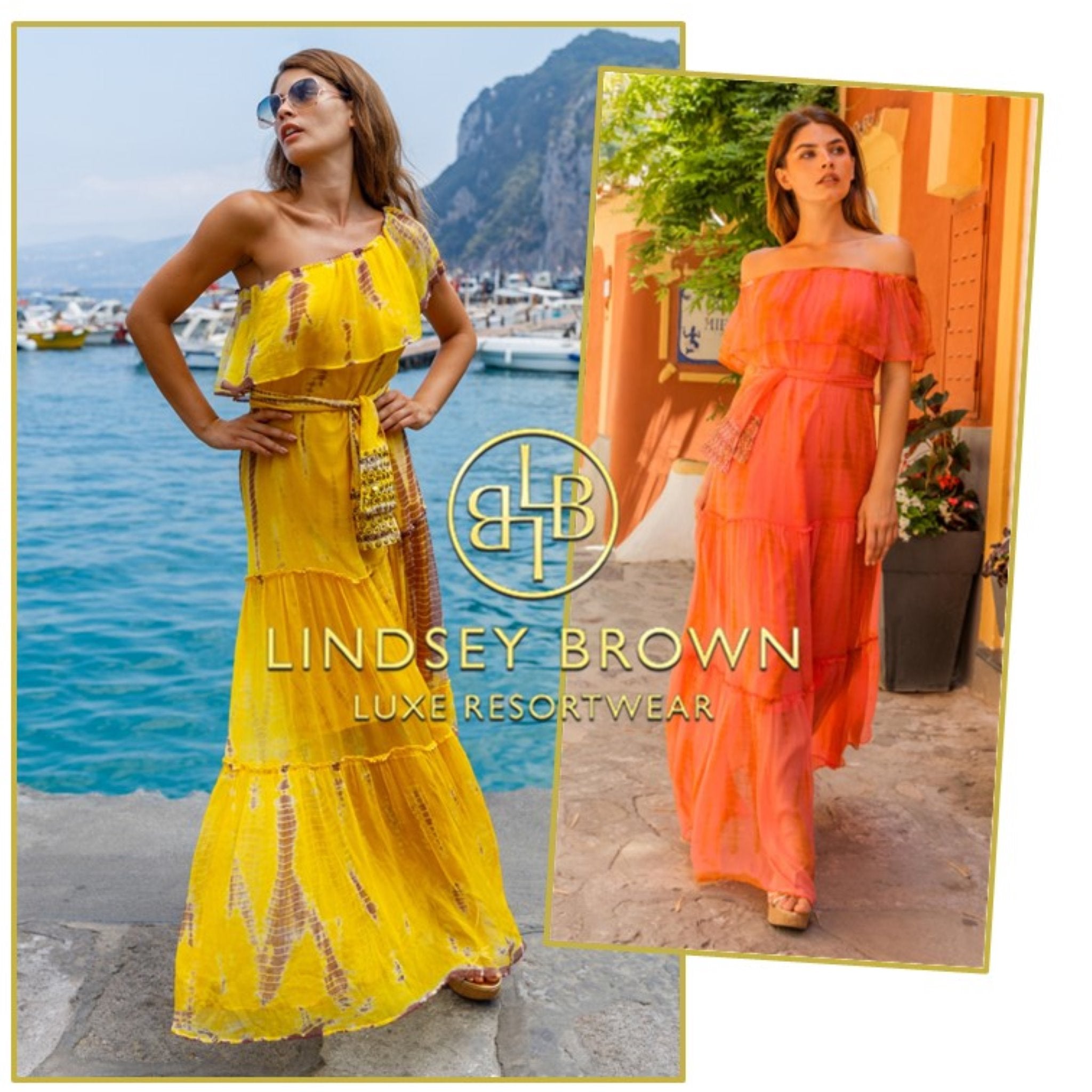 Silk bardot one shoulder maxi dresses to wear on holiday by Lindsey Brown silk resort wear 