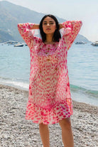 long sleeved silk resort wear dress to wear on holiday by Lindsey Brown silk resort wear 