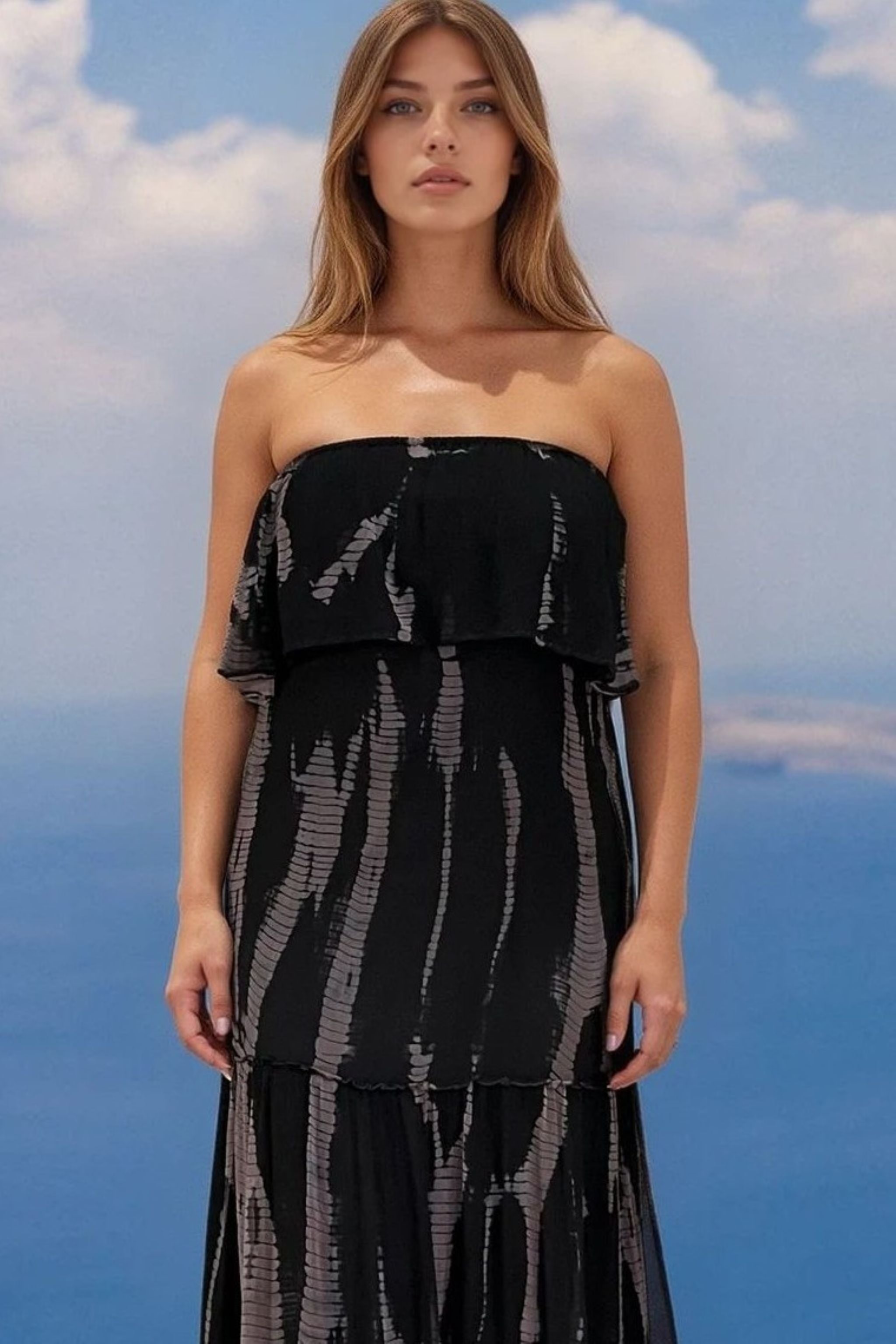 Strapless silk maxi dresses to wear on holiday by Lindsey Brown resort wear 