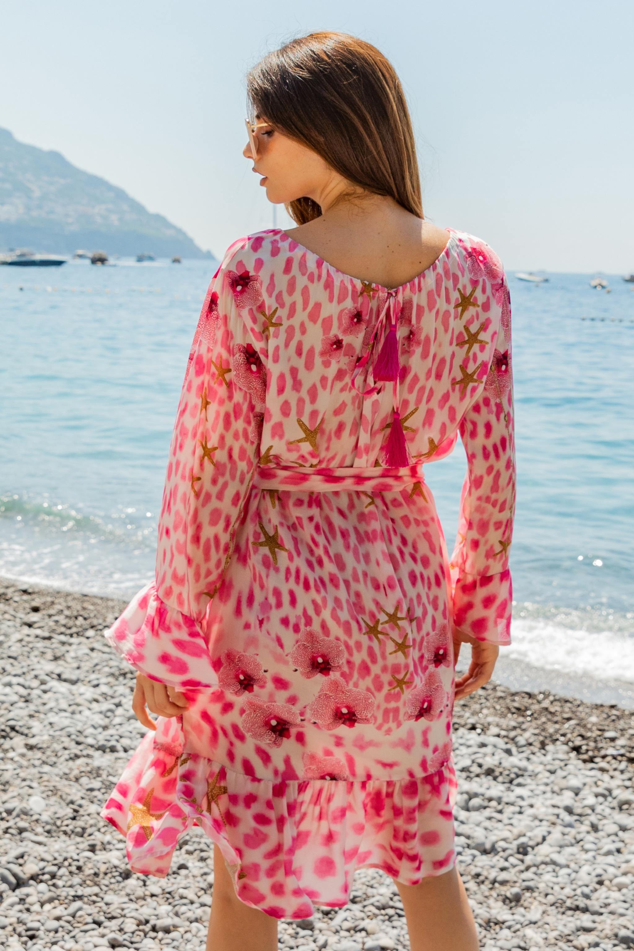 Long sleeve pink leopard print dress clearance
