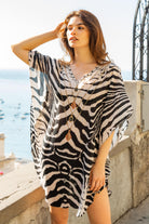 Tiger print silk designer beach cover ups to wear over swimwear by Lindsey Brown resort wear 