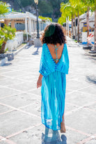 Turquoise Blue Silk Maxi Kaftan by Lindsey Brown resort wear 