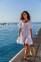 White cotton beach dress to wear in Barbados by Lindsey Brown cotton resort wear
