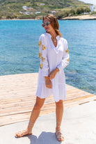 white knee length cotton beach dresses by lindsey brown resort wear 